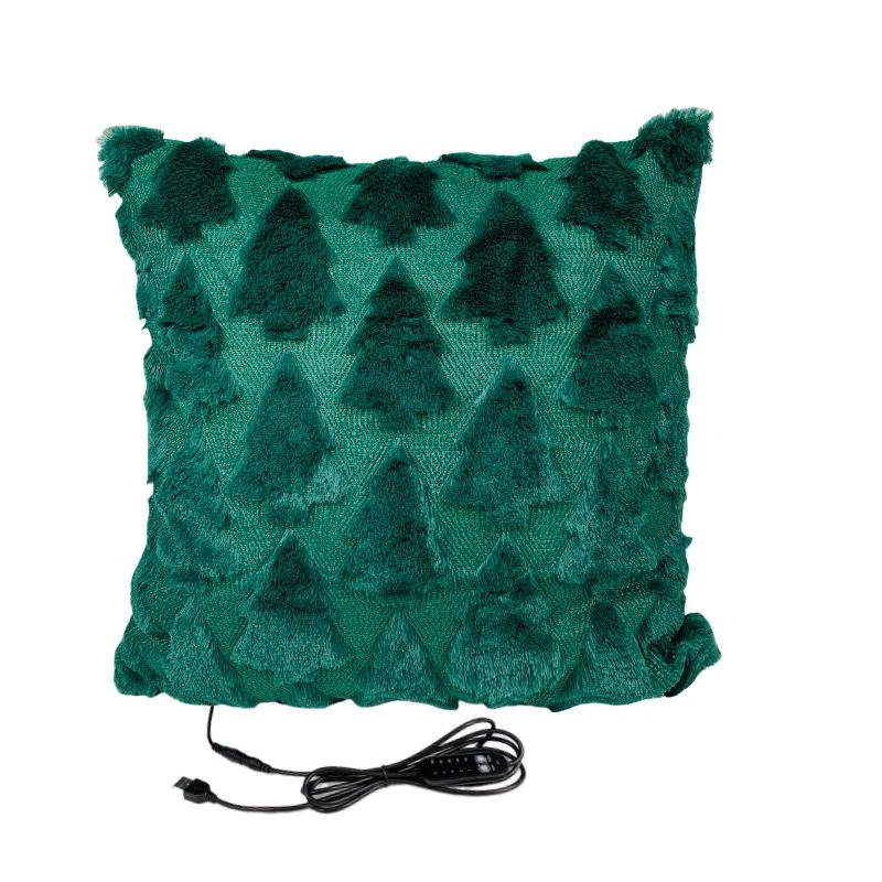 Green Christmas Tree Plush USB Heated Throw Pillow