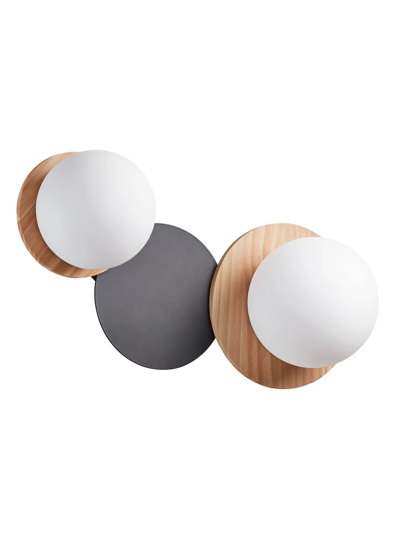 Plafón de techo MDC floc E27 2 luces negro madera natural opal 450339103