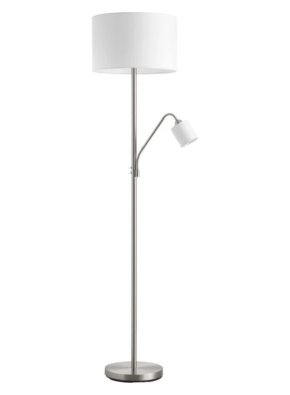 Lámpara de pie de salón con lector MDC Sam níquel satinado pantalla blanca 20W 580893504