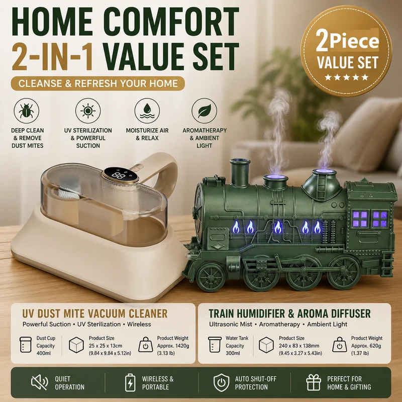 Green Retro Train Humidifier & UV Mite Vacuum Set