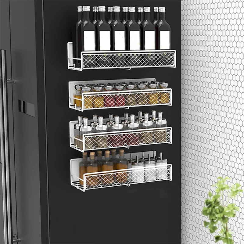 White Metal Magnetic Spice Rack for Refrigerator