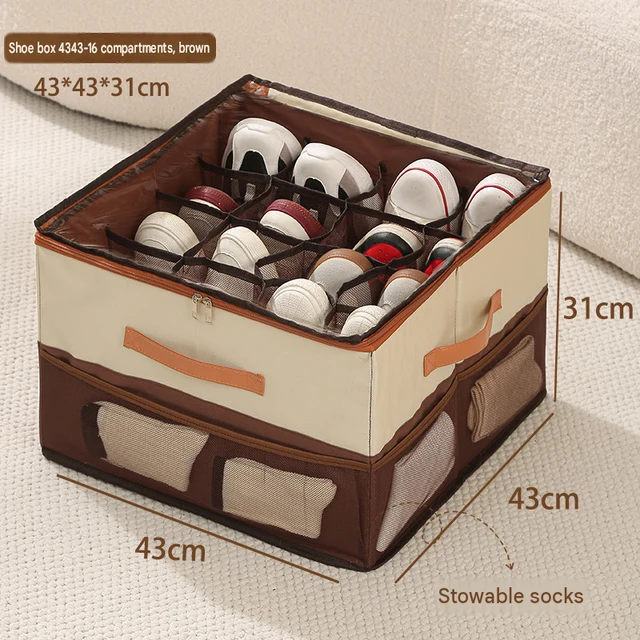 Coffee Oxford Foldable 16-Grid Shoe Storage Box