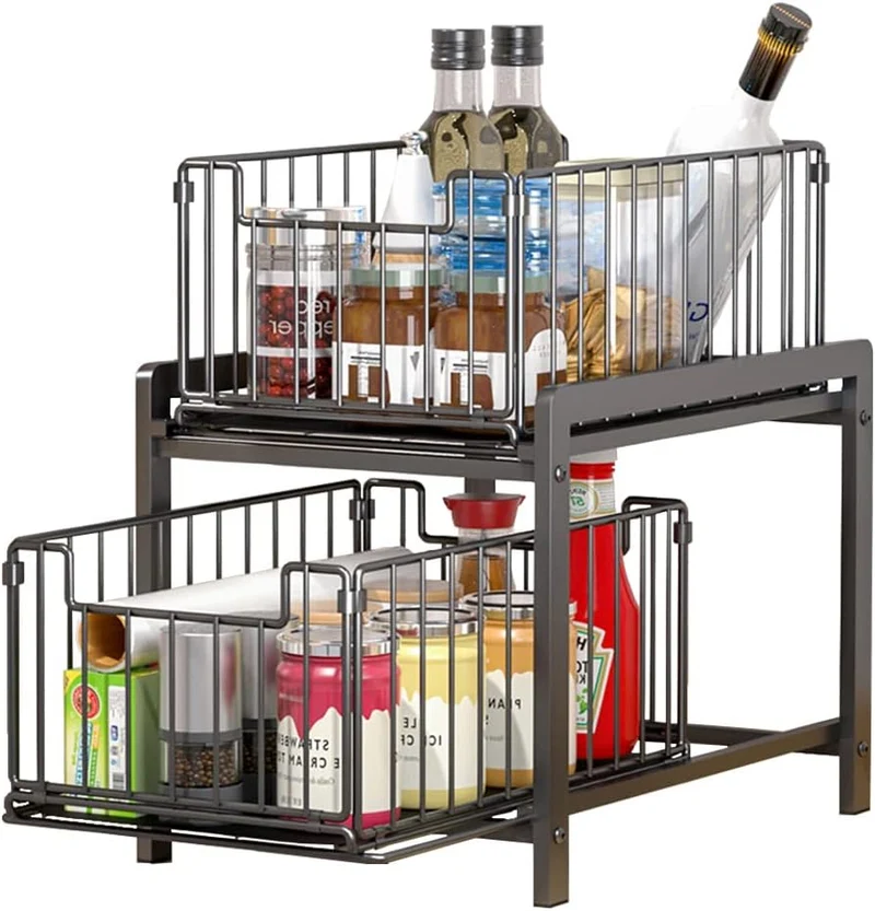 CARLA HOME 2 Tier Sliding Cabinet Organiser Drawer Storage Rack