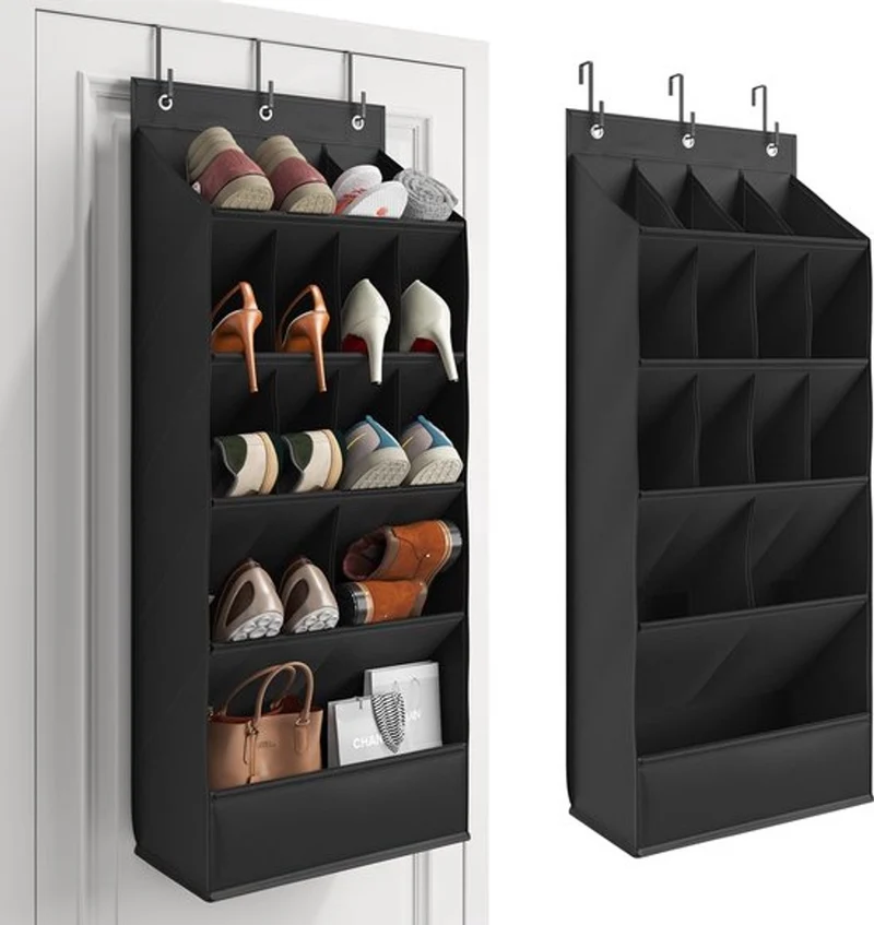 Black 15-Compartment Over-Door Hanging Shoe Organiser