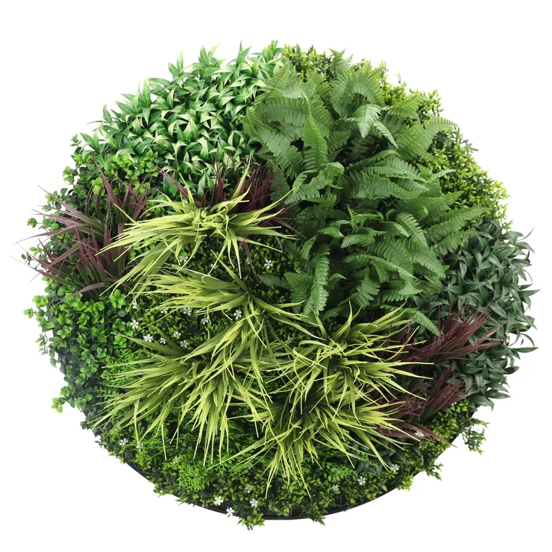 100cm Grassy Fern Artificial Green Wall Disc Black Frame