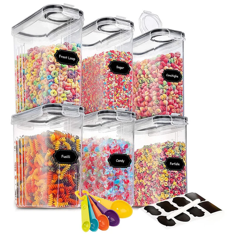 6pc Food Storage Containers Kitchen Dry Pantry Organiser Airtight Lids