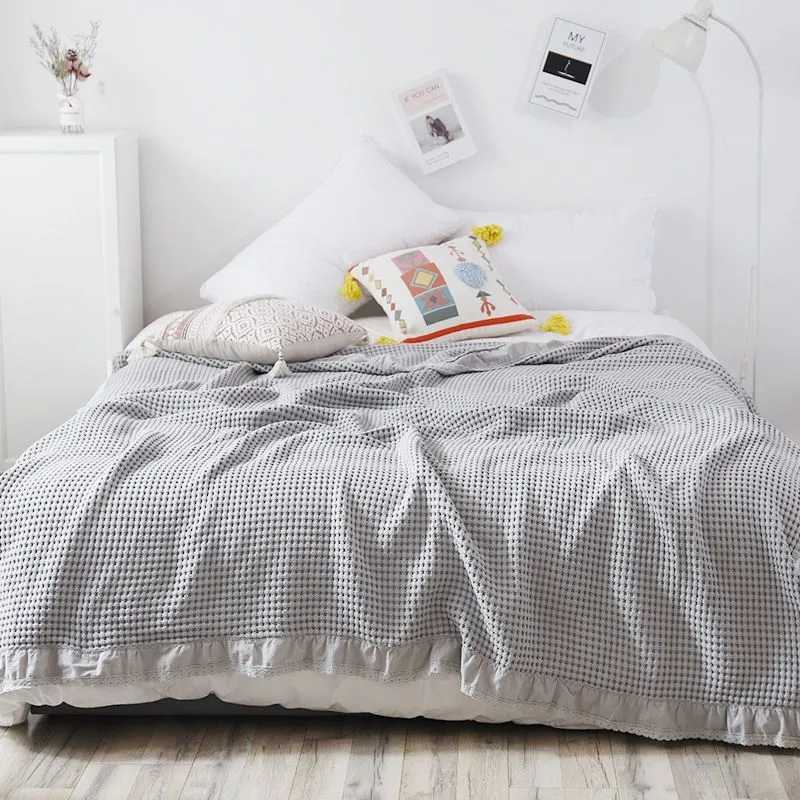 Grey Cotton Waffle Blanket 200×230cm