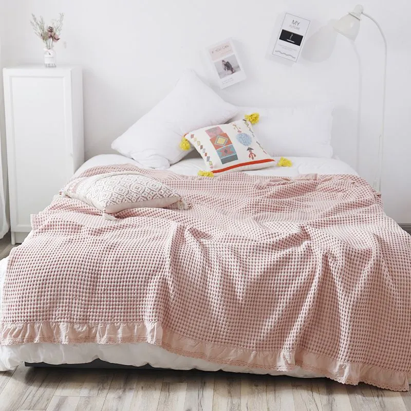 Pink Cotton Waffle Blanket 200×230cm