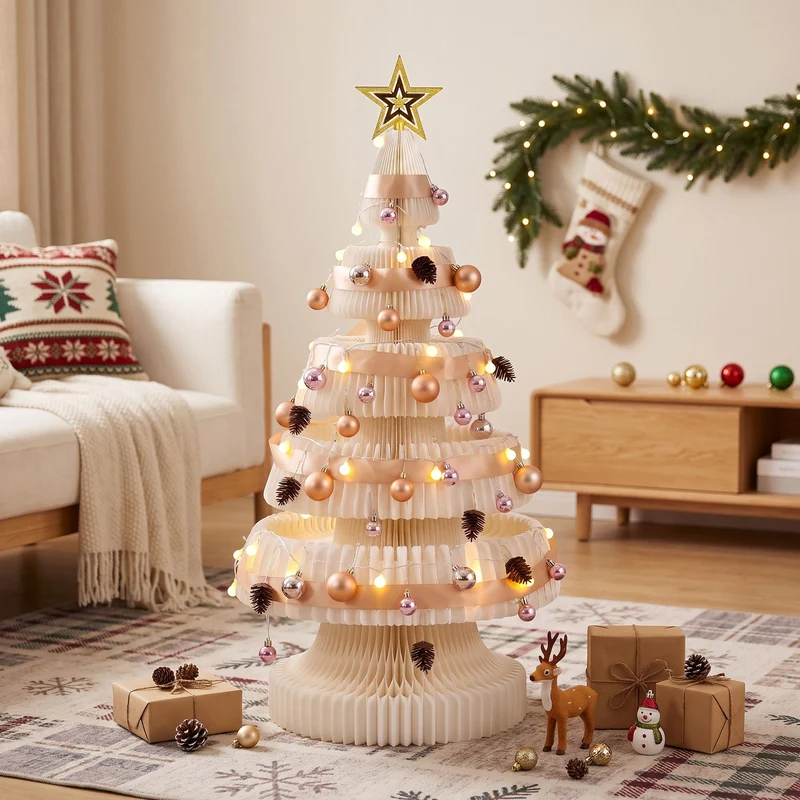 Jingle Jollys Paper Christmas Tree 114CM w/ Star Topper LEDs Xmas