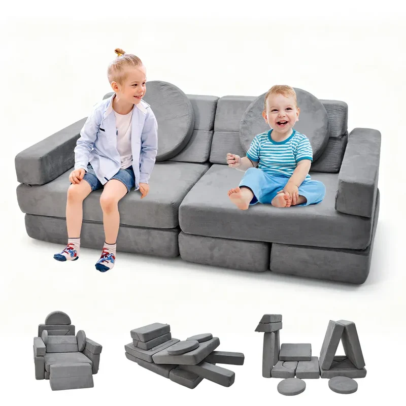 17pc Modular Kids Play Sofa Toddler Couch High Density Foam Play Block
