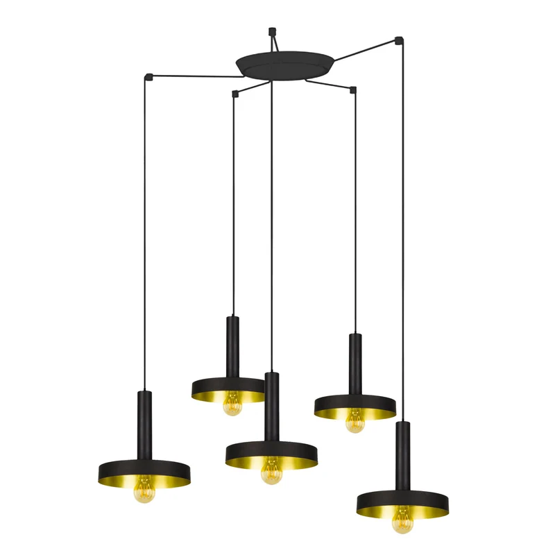 Lámpara de techo colgante Faro Whizz 5 luces E27 LED negro y oro 20160-5L para salón y comedor