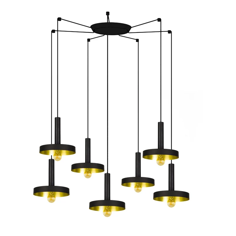 Lámpara de techo colgante Faro Whizz 7 luces E27 LED negro y oro 20160-7L