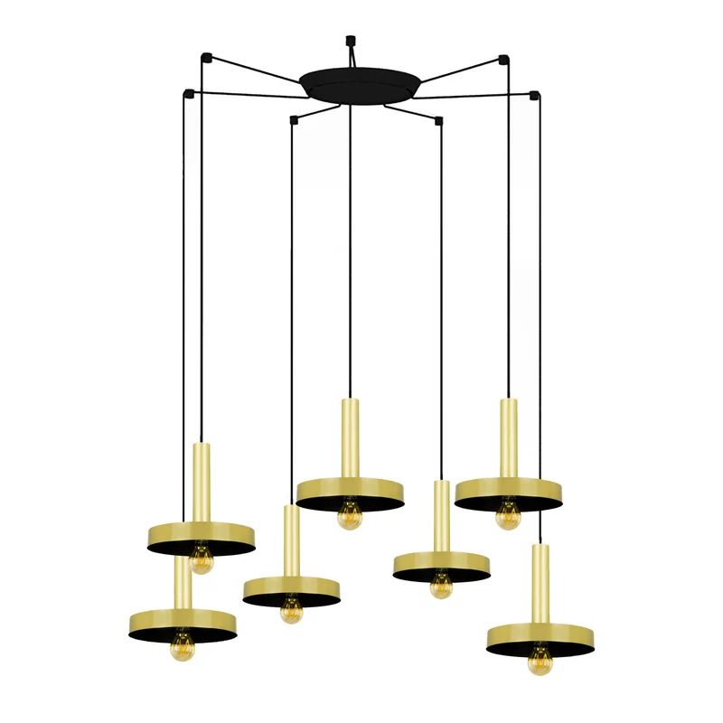 Lámpara de techo colgante Faro Whizz 7 luces E27 LED oro y negro 20161-7L