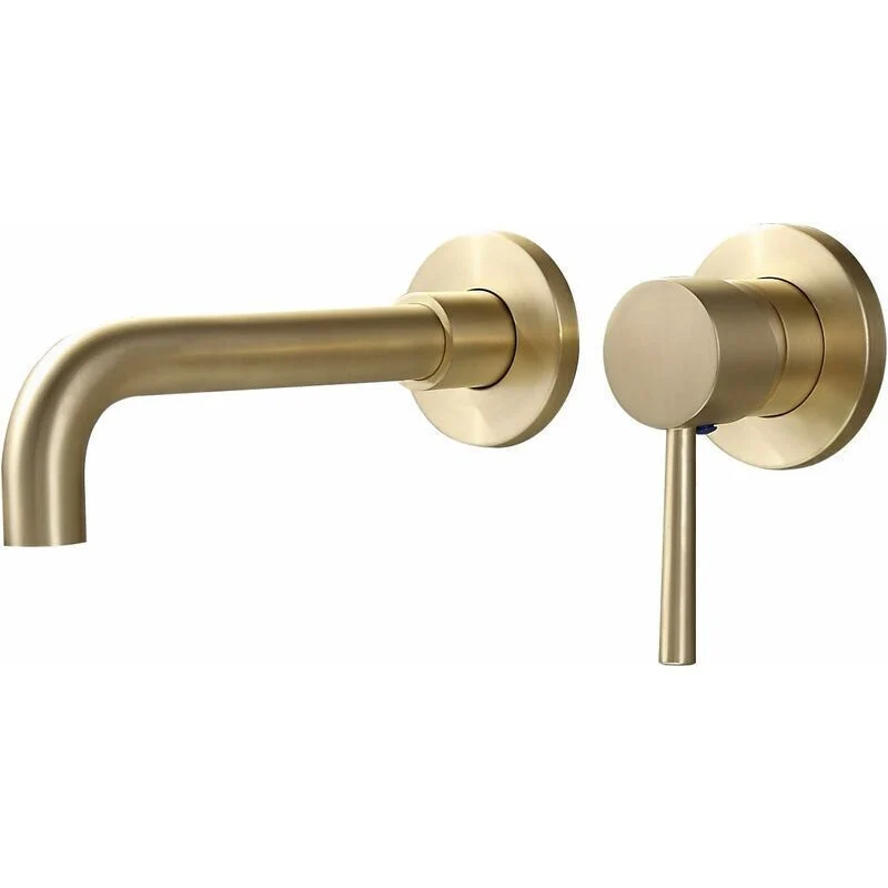 Gold Basin Mixer Tap Solid Brass Wall Mounted Bathroom Sink Faucet