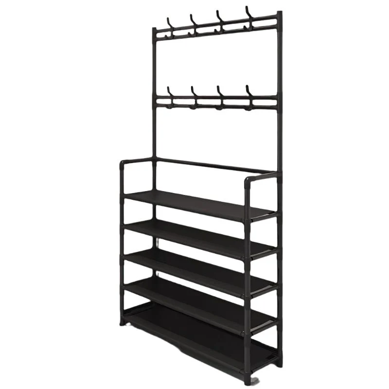 Stainless Steel Coat & Shoe Rack (8-Hook 5-Tier)