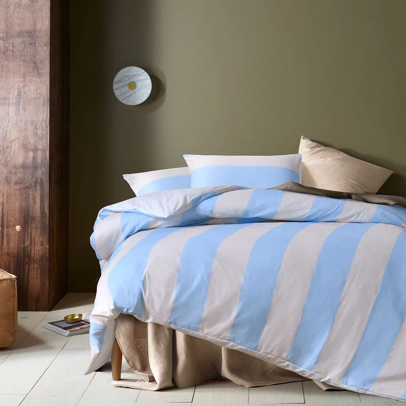 Accessorize Regency Blue Striped Washed Cotton Quilt Cover Set Super