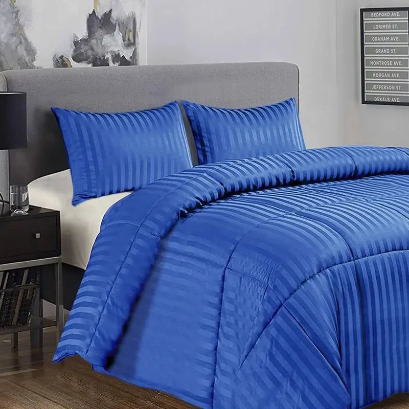 Ramesses 3pc Damask Stripe Comforter Set Royal Blue King