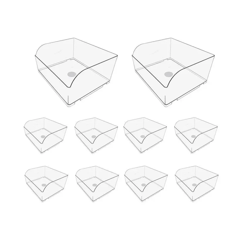 L 10pc Clear Plastic Storage Box Set Food Supermarket Display Organiser