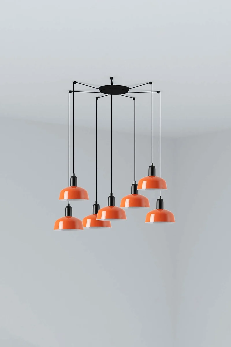 Lámpara de techo colgante Faro Tatawin 7 luces E27 LED naranja rojizo 20340-143-7L