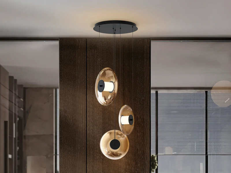 Lámpara de techo colgante Schuller Diabolo 3 luces negro y dorado 3000K Ø45cm 327848