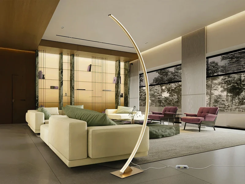 Lámpara de pie de salón Schuller Arcus grande oro curvado 589147