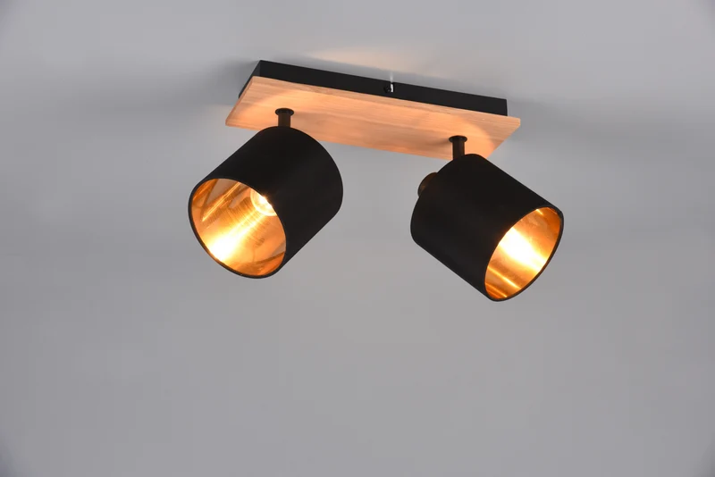 Foco Trio Tommy 2 luces madera y negro y dorado R81332030