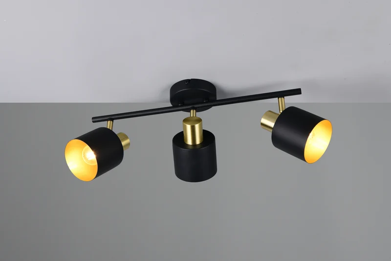 Foco Trio Eva LED negro y dorado 2700K 53,5cm 8