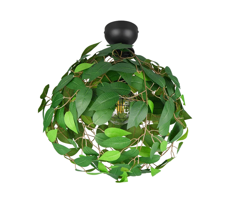 Plafón de techo Trio Leavy negro mate y verde Ø38cm R60461015