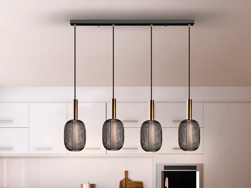 Lámpara de techo colgante Schuller Micrón 4 luces oro y negro 3000K