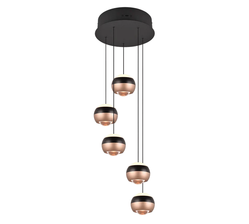 Lámpara de techo colgante Trio Orbit LED 5 luces negro mate regulable 195cm 344430532