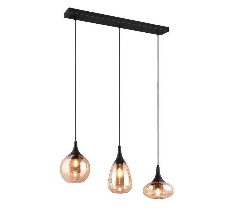 Lámpara de techo colgante Trio Lumina 3 luces negro mate y ámbar 150cm 317000313
