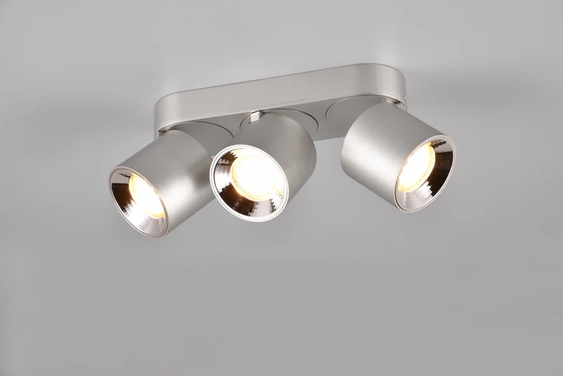 Plafón de techo Trio Guayana 3 luces níquel mate 27,3cm 651000307