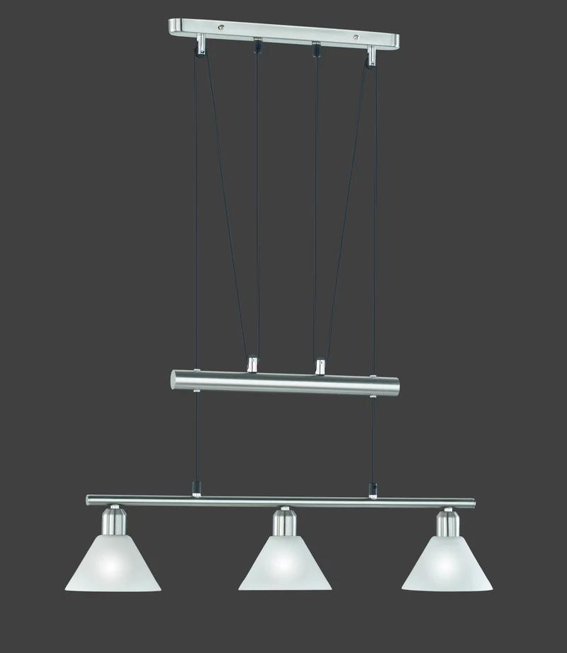 Lámpara de techo colgante Trio Stamina 3 luces níquel mate 180cm 3751031-07