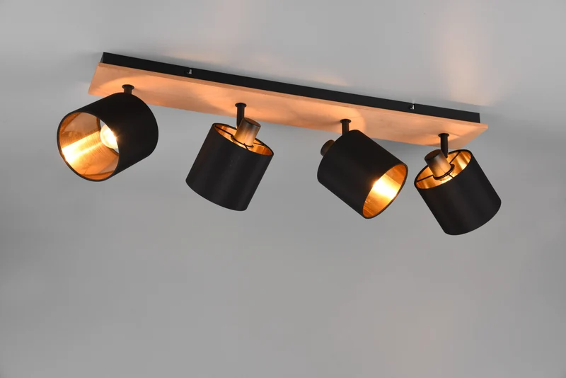Foco Trio Tommy 4 luces madera y negro y dorado 72cm R81334030