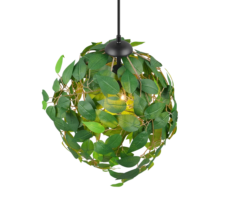 Lámpara de techo colgante Trio Leavy negro mate y verde 150cm R10461915