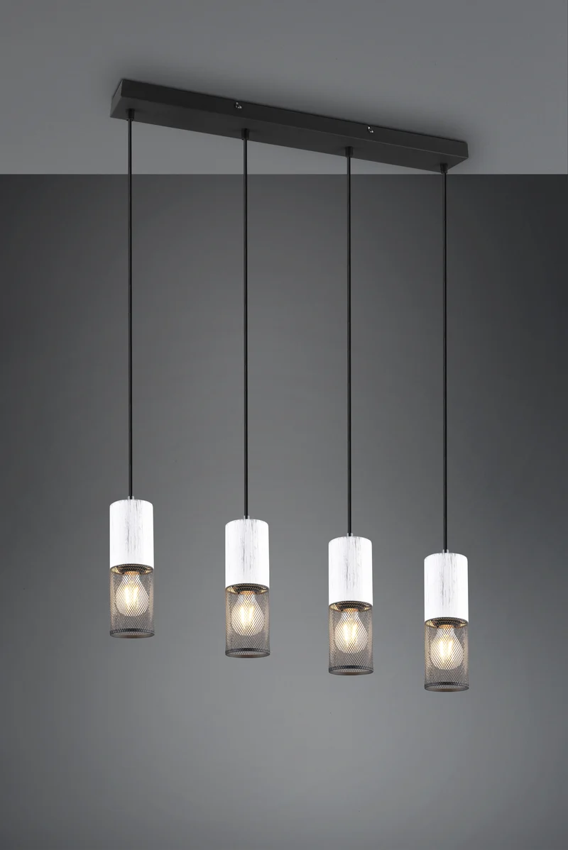 Lámpara de techo colgante Trio Tosh 4 luces negro y blanco 150cm 304300434