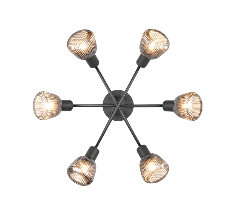 Plafón de techo Trio Tarifa 6 luces negro mate Ø59,5cm 662800632