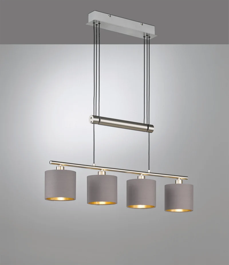 Lámpara de techo colgante Trio Garda 4 luces níquel mate 150cm 305400441