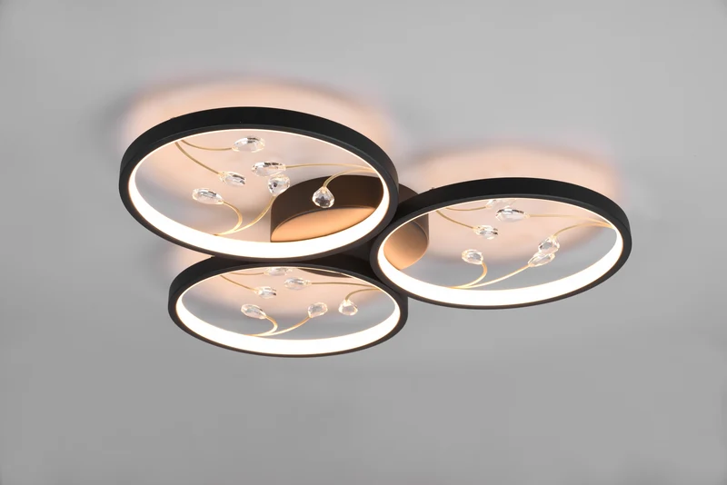 Plafón de techo Trio Groovy LED negro mate 3000K Ø62cm 6
