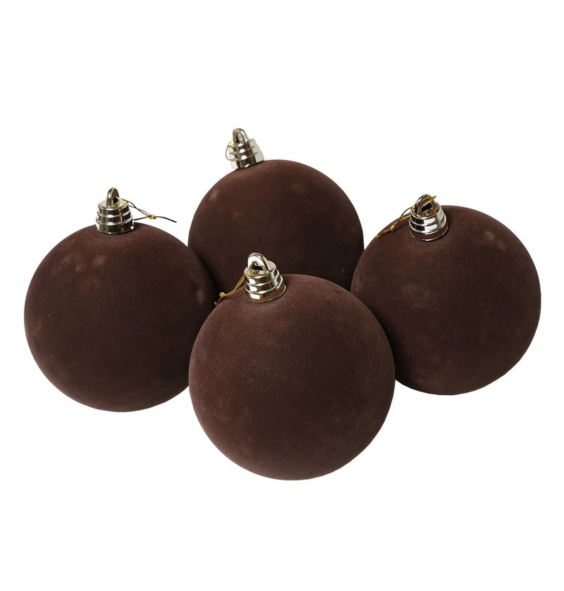 Set 4 Esferas Chocolate Terciopelo 15 cm