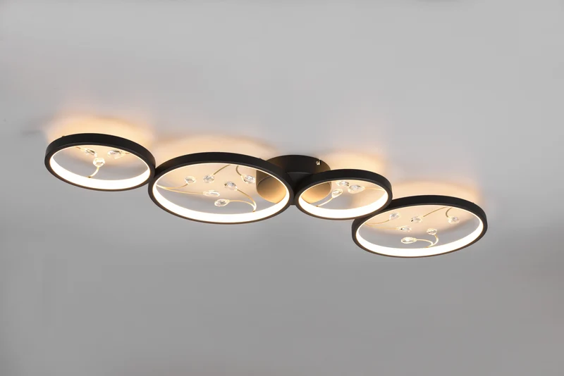 Plafón de techo Trio Groovy grande LED negro mate 3000K 95,5cm 6