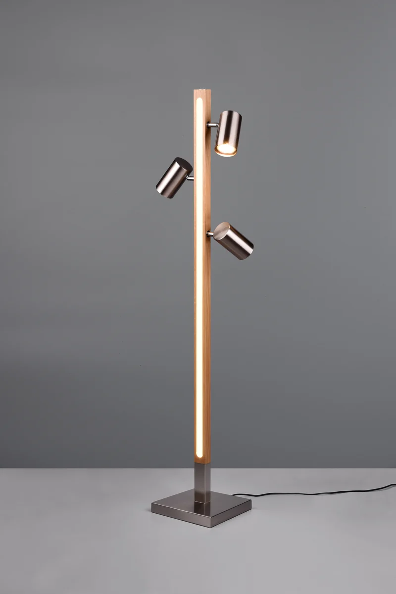 Lámpara de pie Trio Marley LED níquel mate táctil 3000K 130cm 4