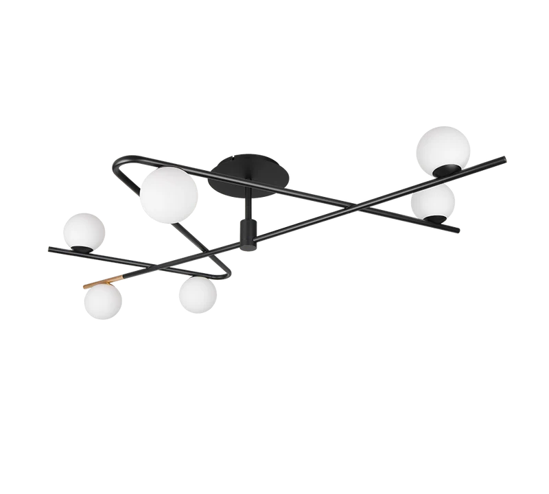 Plafón de techo Trio Flaming grande LED negro y dorado 3000K 120cm 6