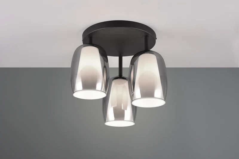Plafón de techo Trio Barret LED negro mate 3000K Ø38cm 6