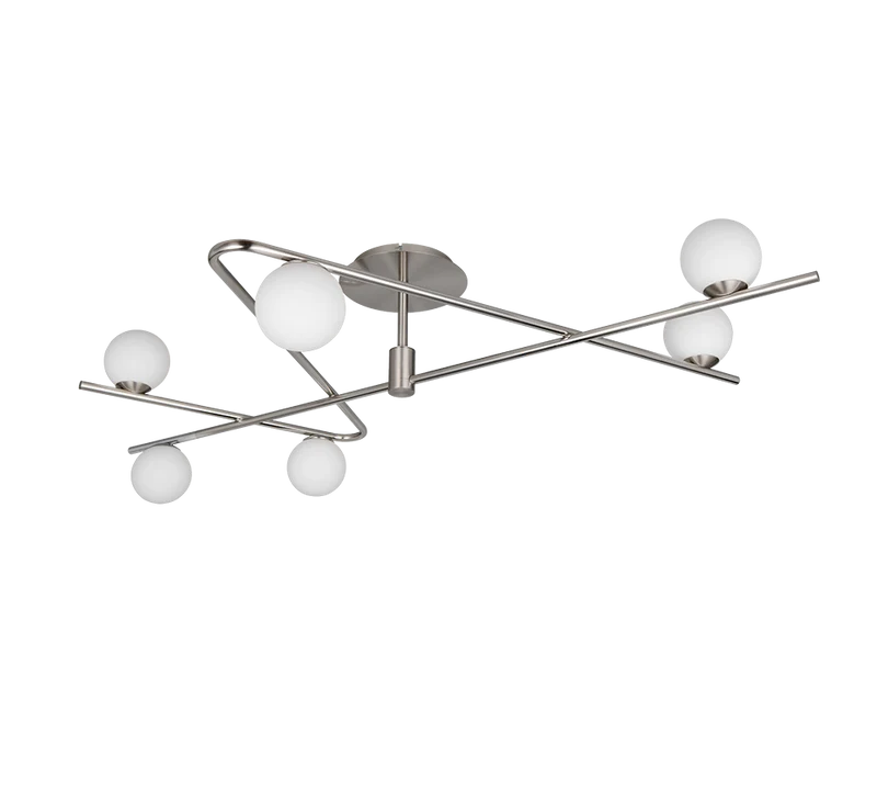 Plafón de techo Trio Flaming grande LED níquel mate 3000K 120cm 6