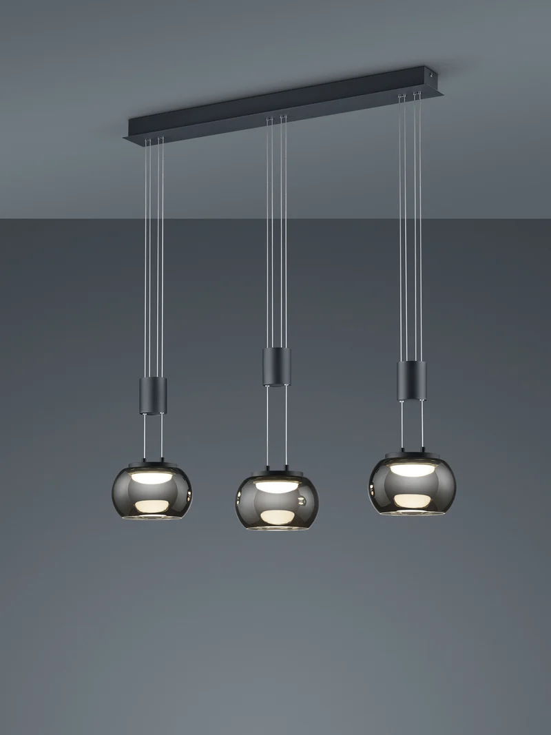 Lámpara de techo colgante Trio Madison LED negro mate 3000K 150cm 3