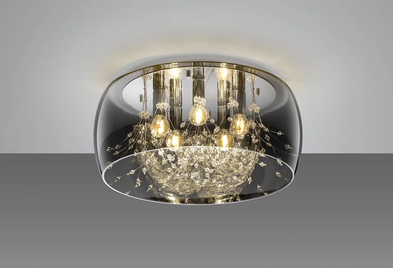 Plafón de techo Trio Crystel 5 luces vidrio cromo Ø50cm 616700506