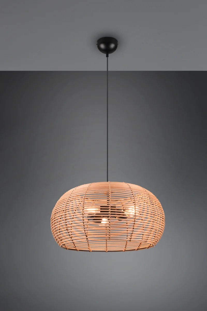 Lámpara de techo colgante Trio Inga 3 luces ratán natural 150cm 312200336