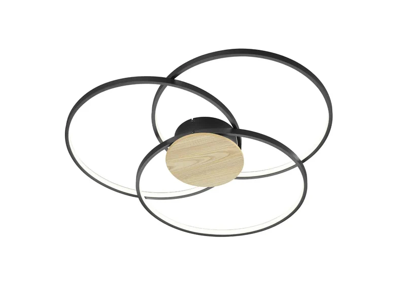 Plafón de techo Trio Sedona grande LED negro mate 3000K regulable Ø80cm 6