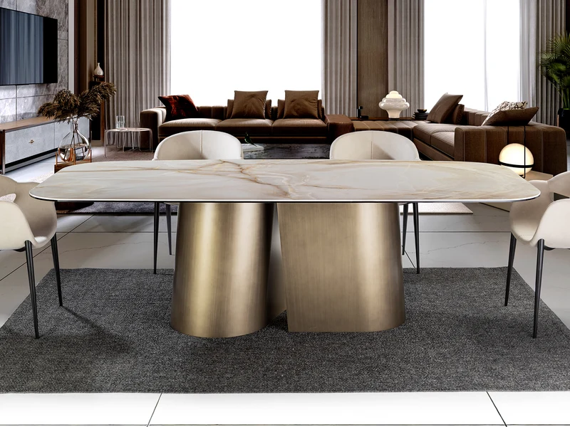 Mesa de comedor Schuller Numa latón y mármol veteado 240x76cm